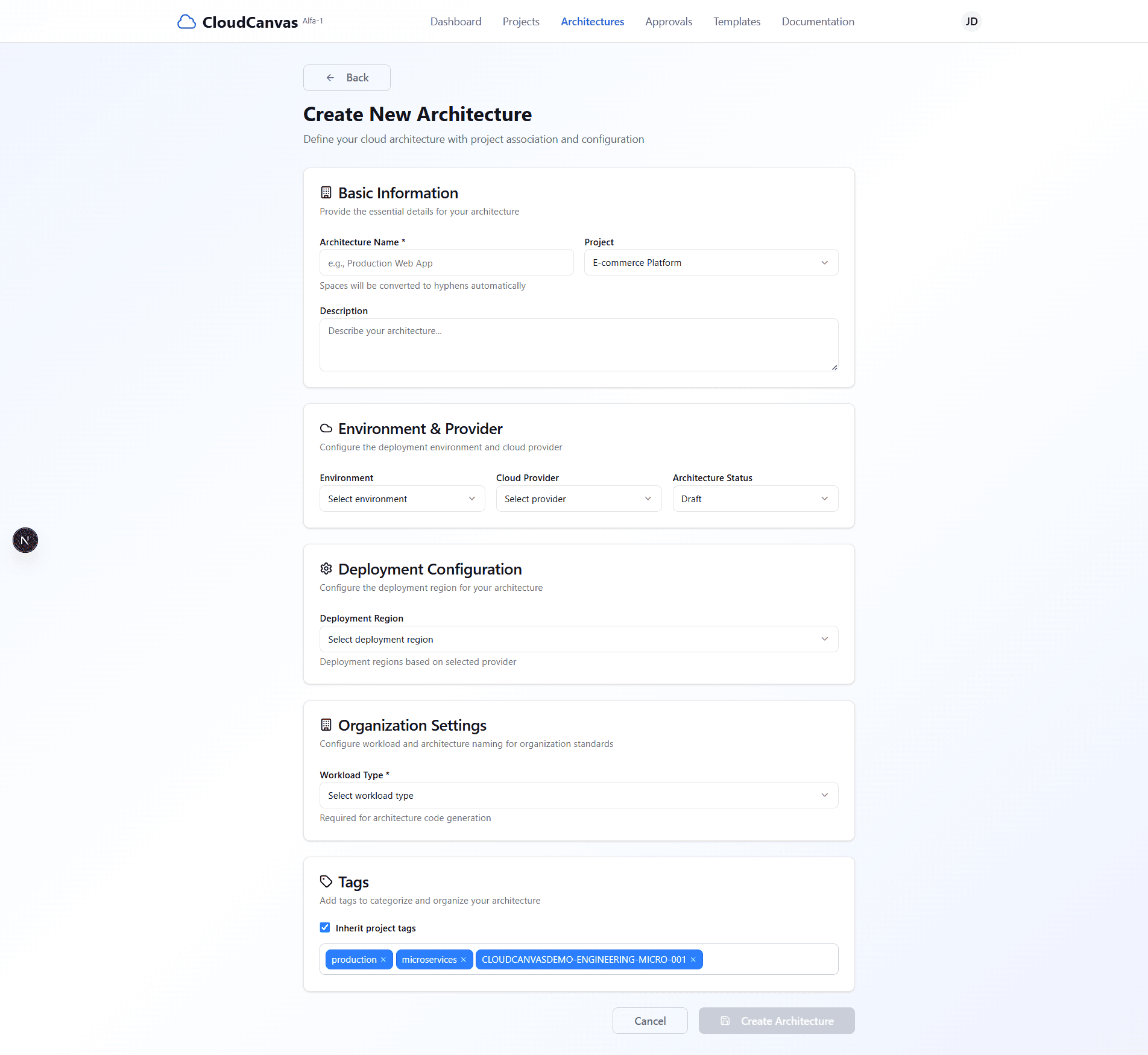 Architecture Creation Form